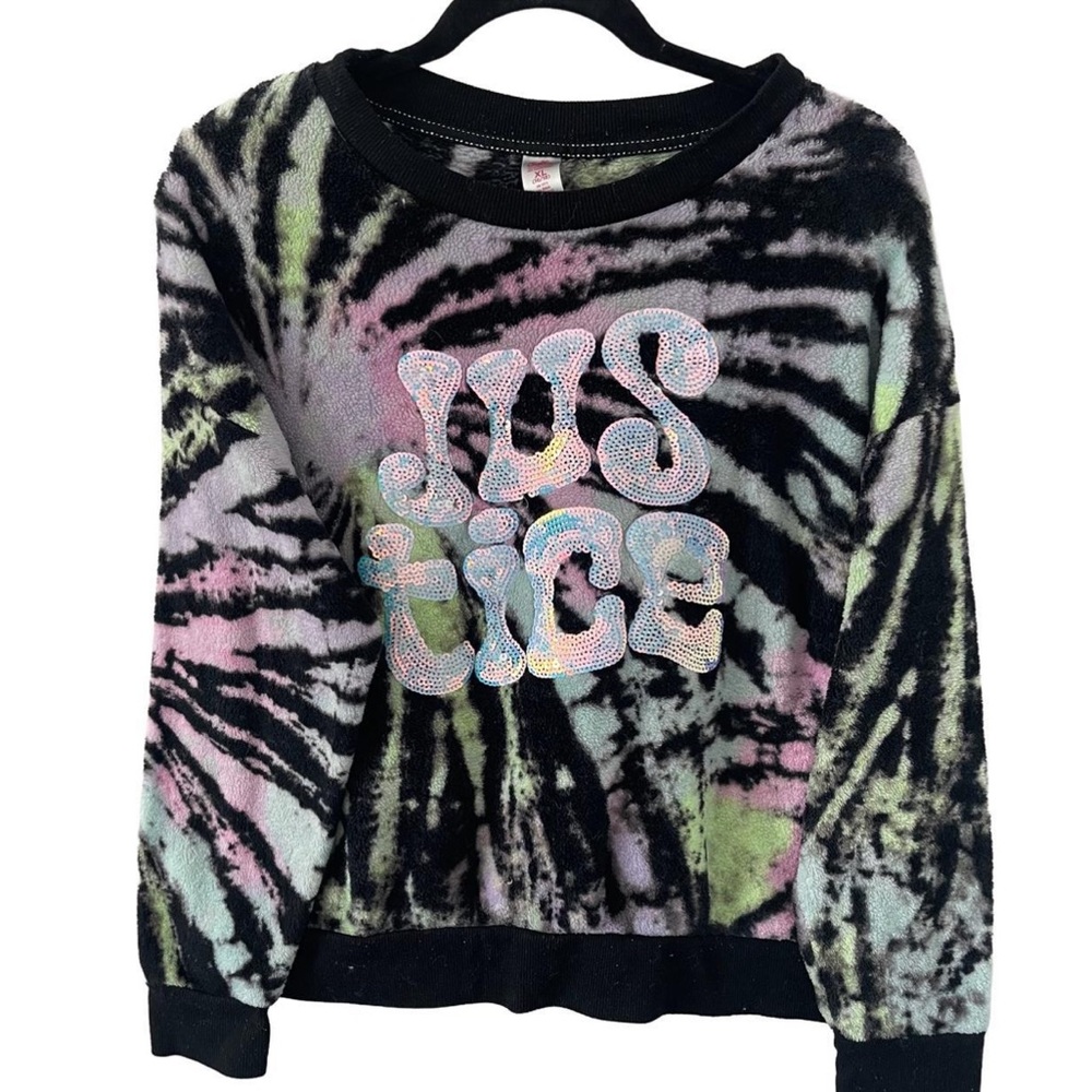 Y2K Girls Justice Black and Pastel Tie-Dye Sweater